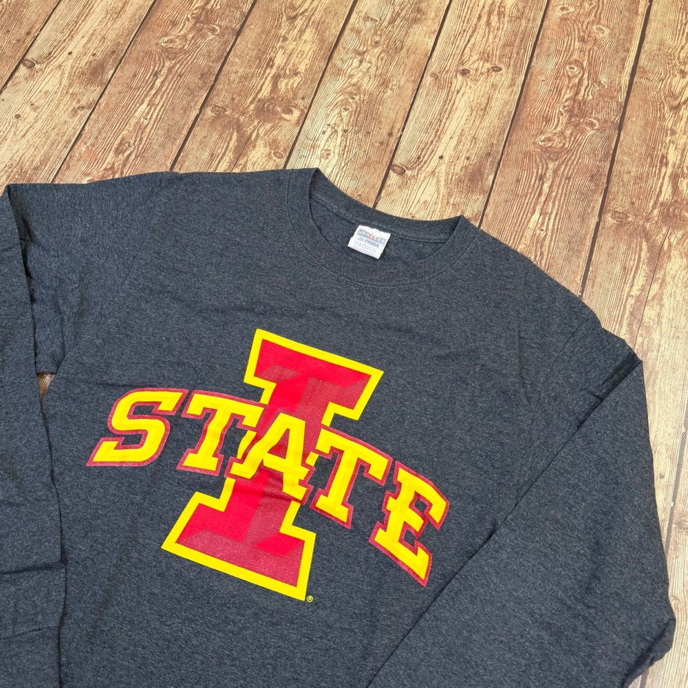 Jerzees Iowa State Cyclones T Shirt Mens Small Gray Long Sleeve Graphic